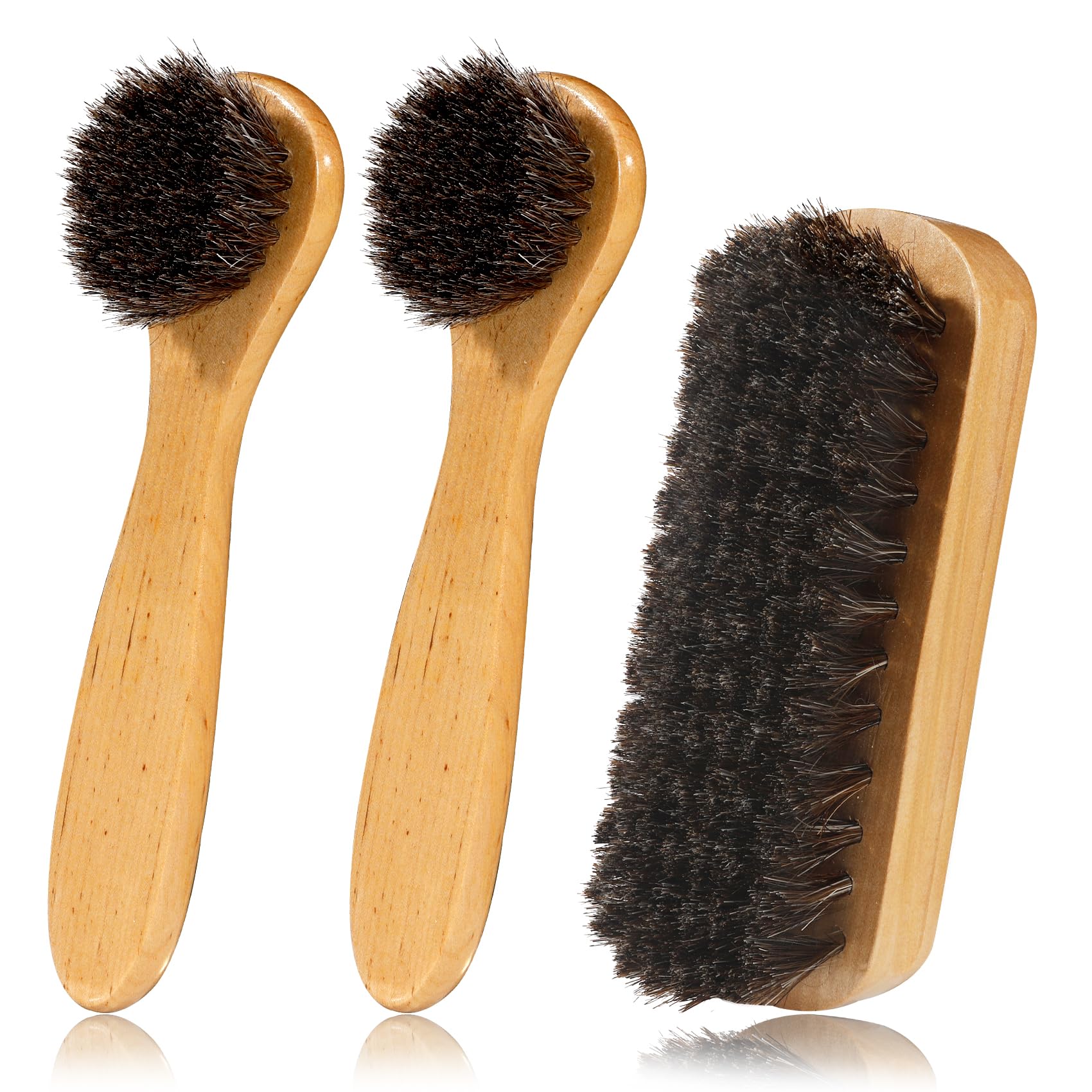 ZanzikeShoe Brush, Boot Brush, 3 Pieces Horse Hair Brush for Leather, Shoe Brushes for Cleaning, Shoe Polish Brush, Horsehair Shoe Brush Leather Shoes Boot Cleaning Brush Care Clean Dauber Applicators