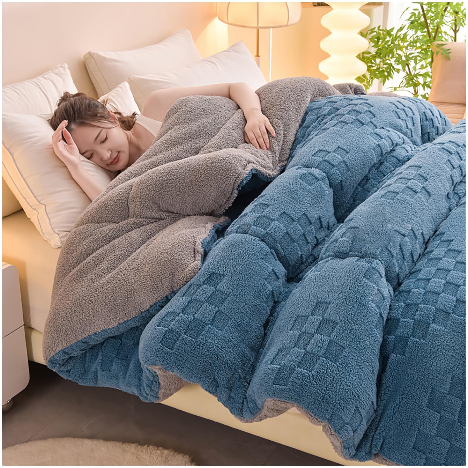 ZTGL Manta Gruesa Invierno Cálido Polar - Mantas para Cama 135 150 Calentita Manta de Sofá Suave y Caliente con Borreguito, Reversible, Edredón Nórdico, Azul,150x200cm/2.5kg