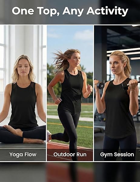 Camiseta Deportiva Mujer sin Mangas Camisetas Tirantes Espalda de Malla Ligero y Transpirable Fitness Top para Yoga Gimnasio Correr - 5