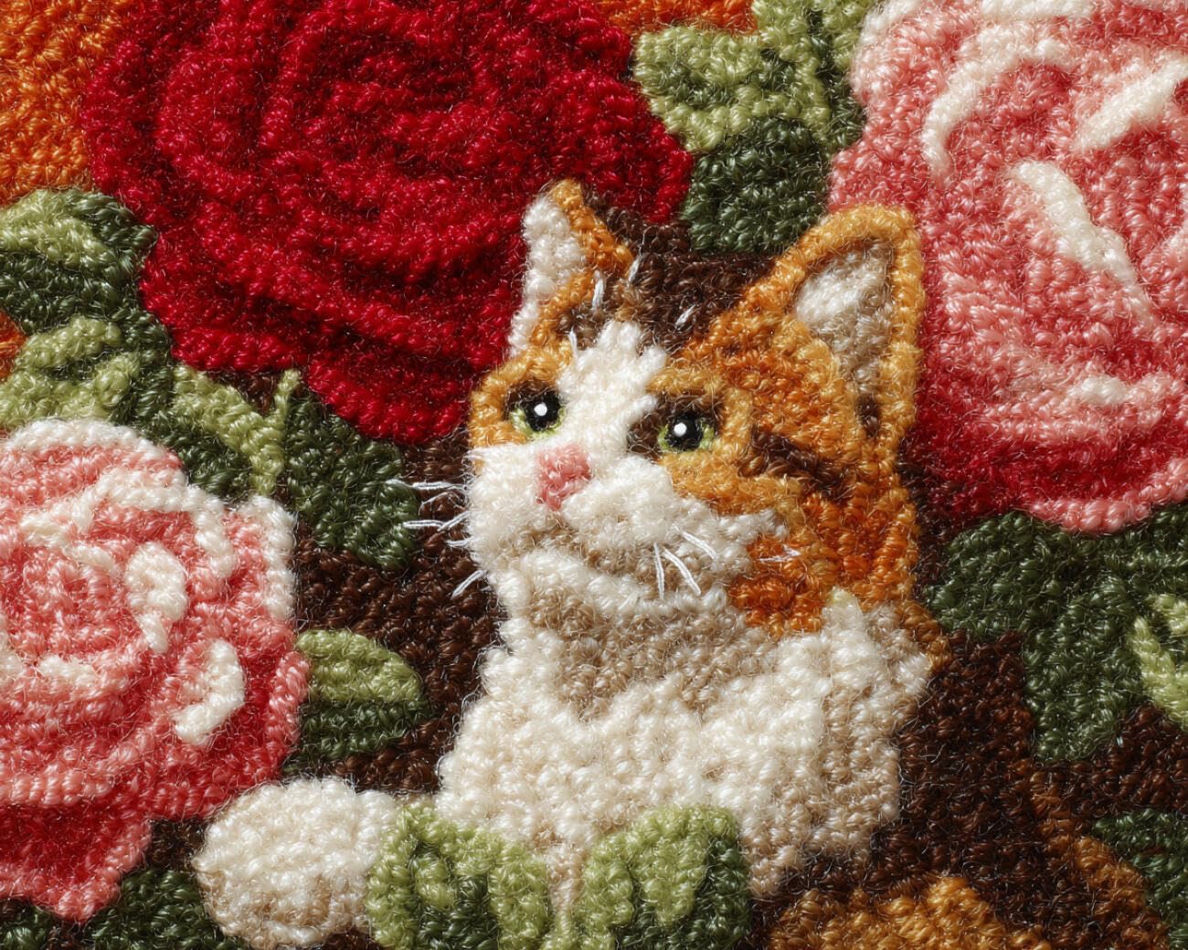 Henypt DIY Latch Hook Rug Kits cat and Roses 55x75cm