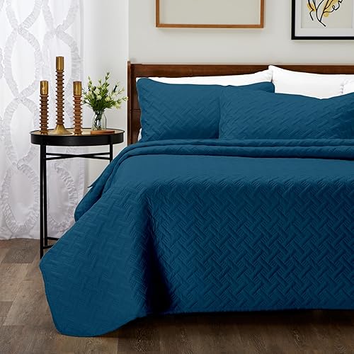 Miniatura 2 de Cosy House Collection Juego de edredón de lujo de rayón derivado de bambú de 3 piezas, colcha acolchada ultrasuave, puntada de tejido clásico,