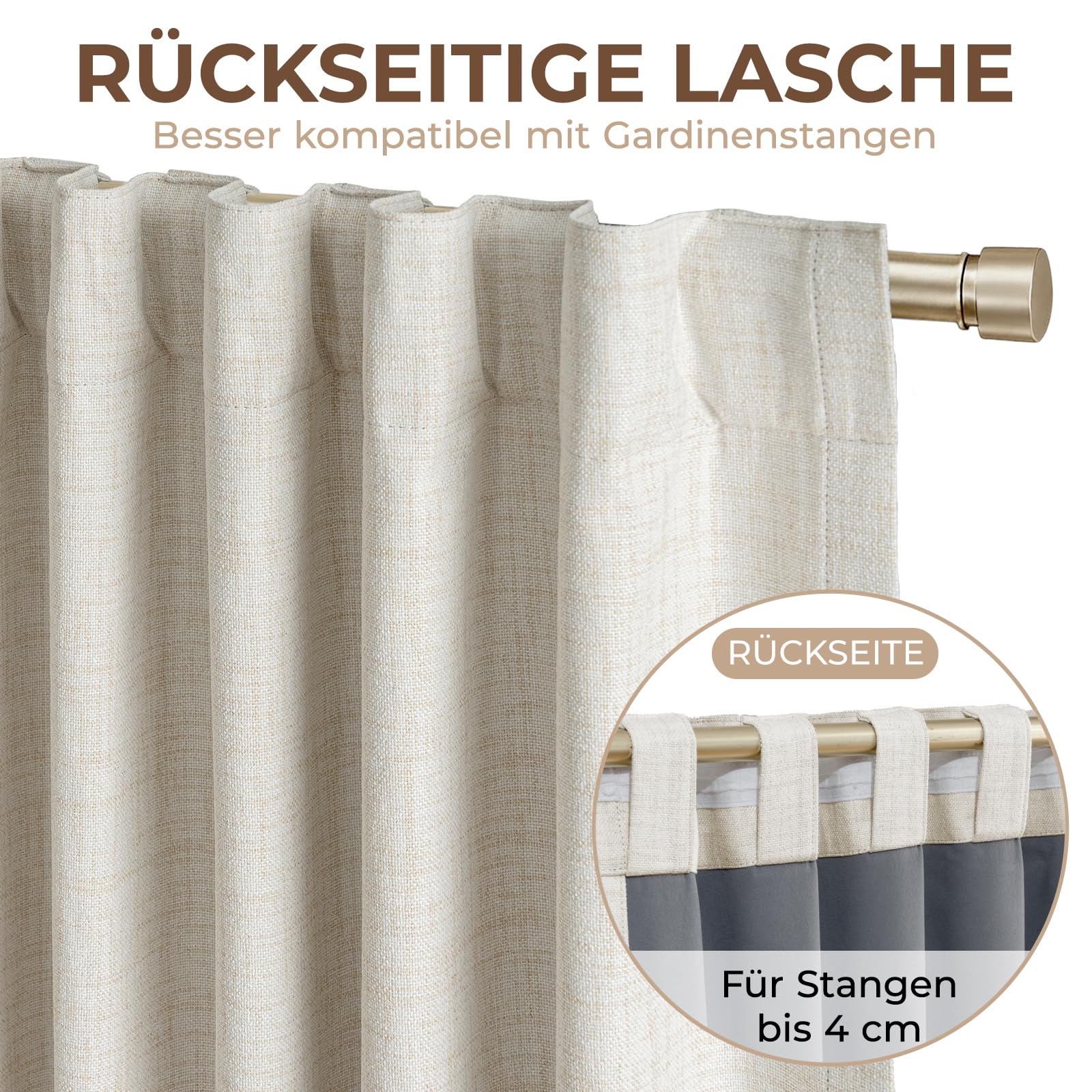 INOVADAY 100% Verdunkelungsvorhänge 2 Stück 245 cm Lang,Vorhang Blickdicht Thermovorhang Kälteschutz Vorhang Hellbeige,Gardinen Schlafzimmer Wohnzimmer,H 245 x B 140 cm