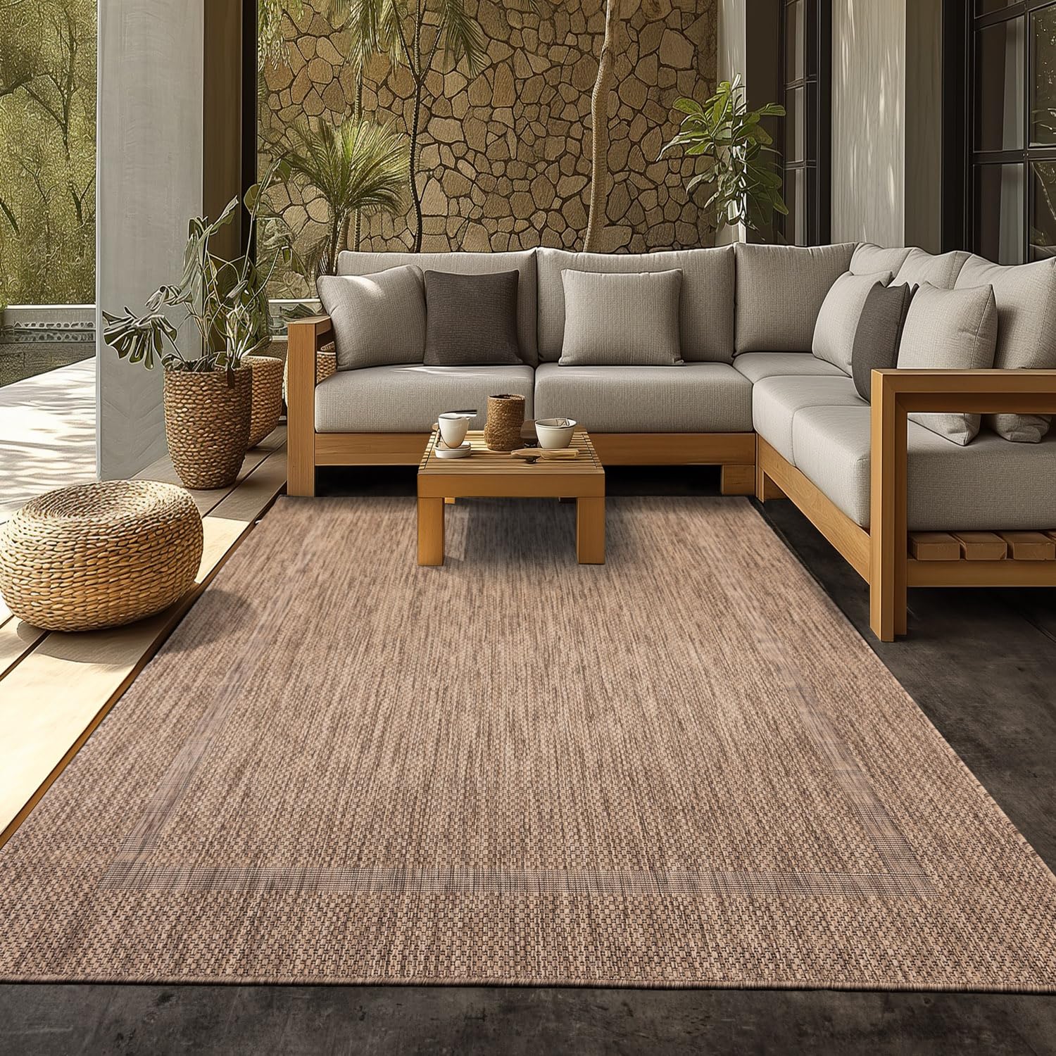 SIMPEX Tapis d'extérieur, Unicolor - Monochrome, Tapis Marron, 160 x 230 cm, Tapis de Style Moderne, Cuisine, Balcon, terrasse, Jardin, Pique-Nique