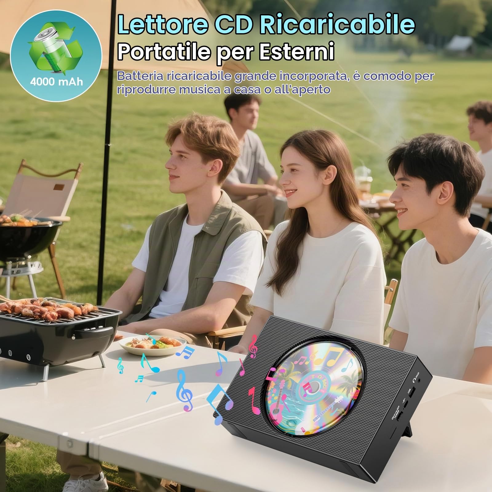 Gueray Lettore CD Portatile Bluetooth CD Player Hifi con display