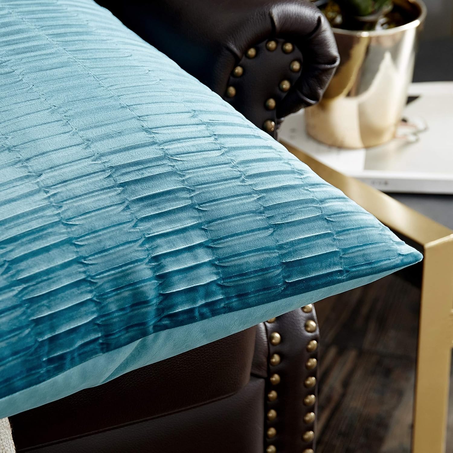 Home Soft Things Pleated Velvet Pillow Covers Set of 4, 20'' x 20'', Storm Blue, Soft Accent Comfy Throw Pillow Covers Square Decorative Pillow Covers