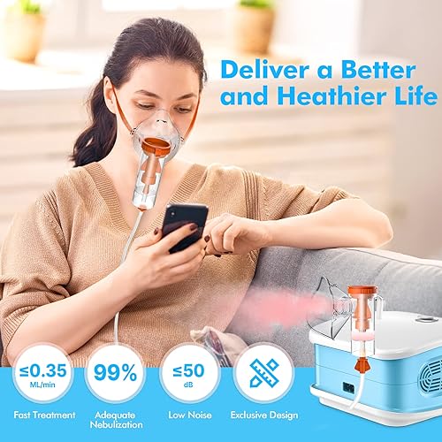 Miniatura 6 de SORORAL Máquina nebulizadora, máquina nebulizadora de compresor para adultos y niños, nebulizadores de sobremesa con máscaras nebulizadoras,