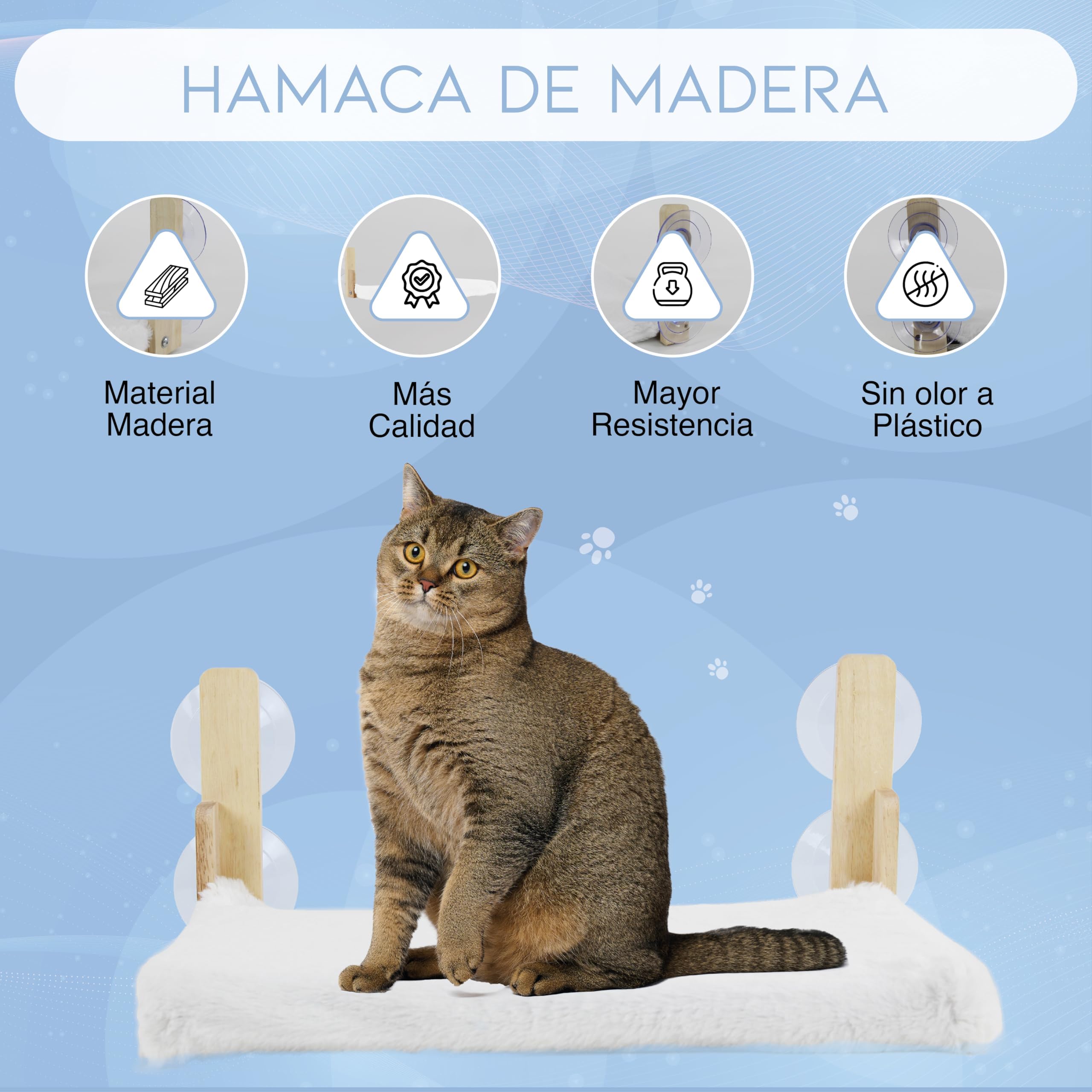 Hamaca Gato Ventana - Cama Gato Ventana Espaciosa y Segura - Hamaca Gato Ventana de Madera con Fuerte Succión - Cama Ventana para Gatos Fácil de Instalar - Cama Colgante para Gatos