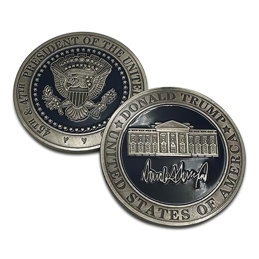 Donald Trump 2025 45 47 Presidential Oval Office Challenge Coin Blue & Silver. Official Aizics Mint Design. Large 50mm x 3mm Size