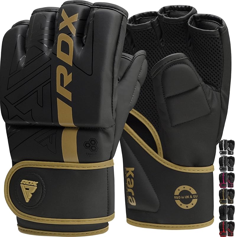 RDX Guantes MMA Grappling Sparring, Manoplas de Artes Marciales Mixtas Precurvadas Hombres Mujeres Guantes de Boxeo, Cuero Maya Hide Entrenamiento de Lucha en Jaula Kara, Entrenamiento Deportivo de Combate, Muay Thai, Saco de Boxeo Kickboxing