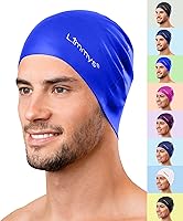Vista 13 de Limmys Gorro de natación unisex para hombre y mujer, gorro de natación 100% silicona para mujer, de calidad premium, elástico y cómodo, disponible