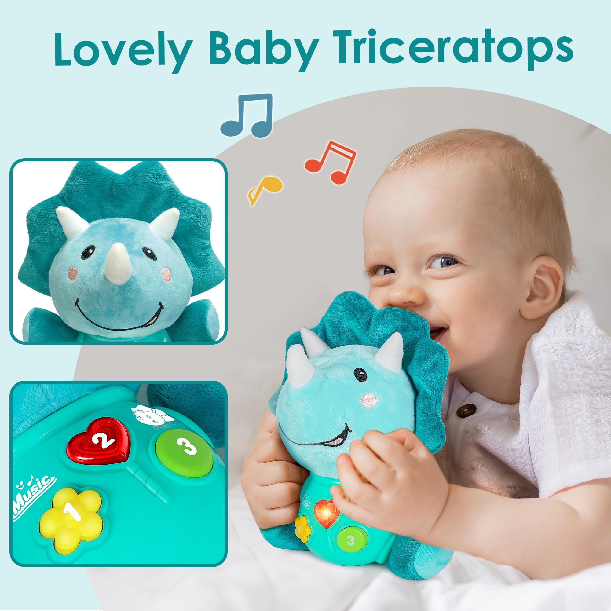 Juguetes musicales de dinosaurio para bebé, regalo para niños recién nacidos, animal de peluche de dinosaurio suave, tiempo musical ligero, regalo de primer cumpleaños para niñas de 0, 1 5