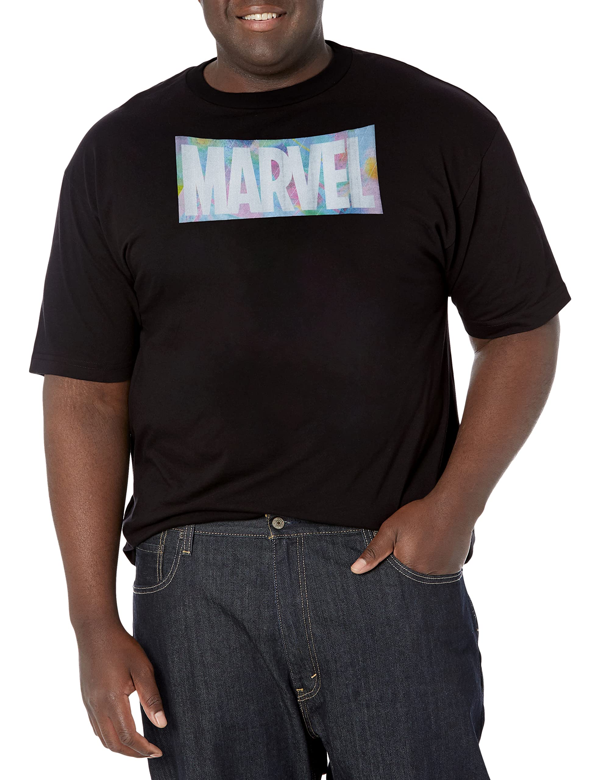 Marvel Camiseta para Hombre, con Logotipo de Pop Iridiscente, Color Negro, XXL, Tallas Tall, Negro