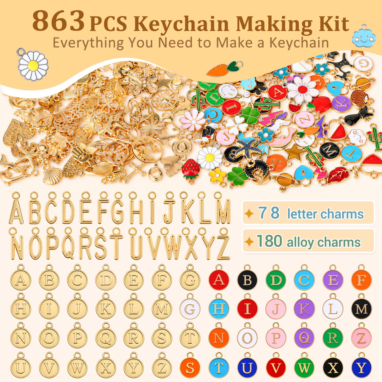 Juego de 863 piezas para hacer llaveros, juego de manualidades con cuentas