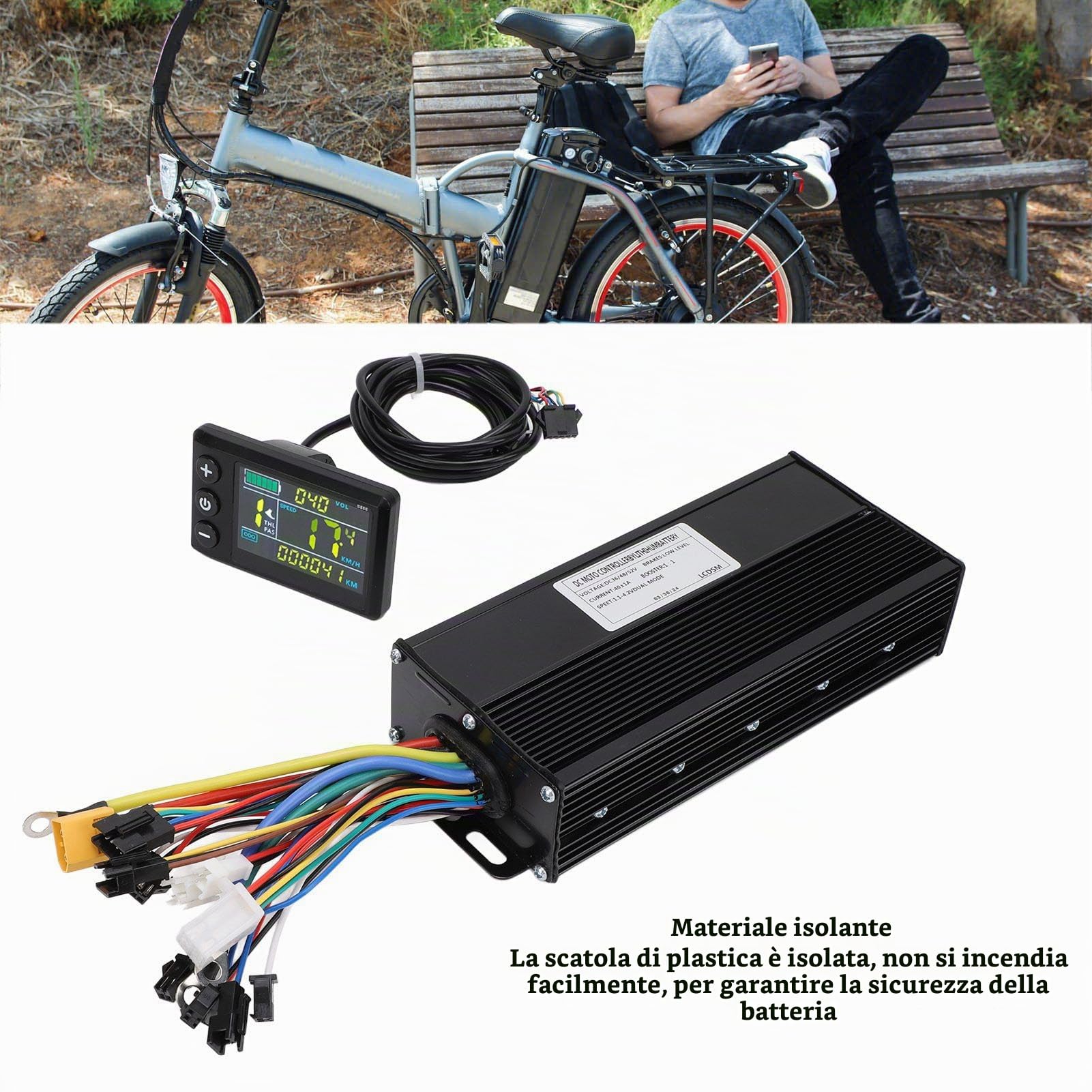 Kit Controller Brushless Bici Elettrica Controller Onda Sinusoidale, 36V 48V 52V 40A 3 Modalità con Display a Colori S866