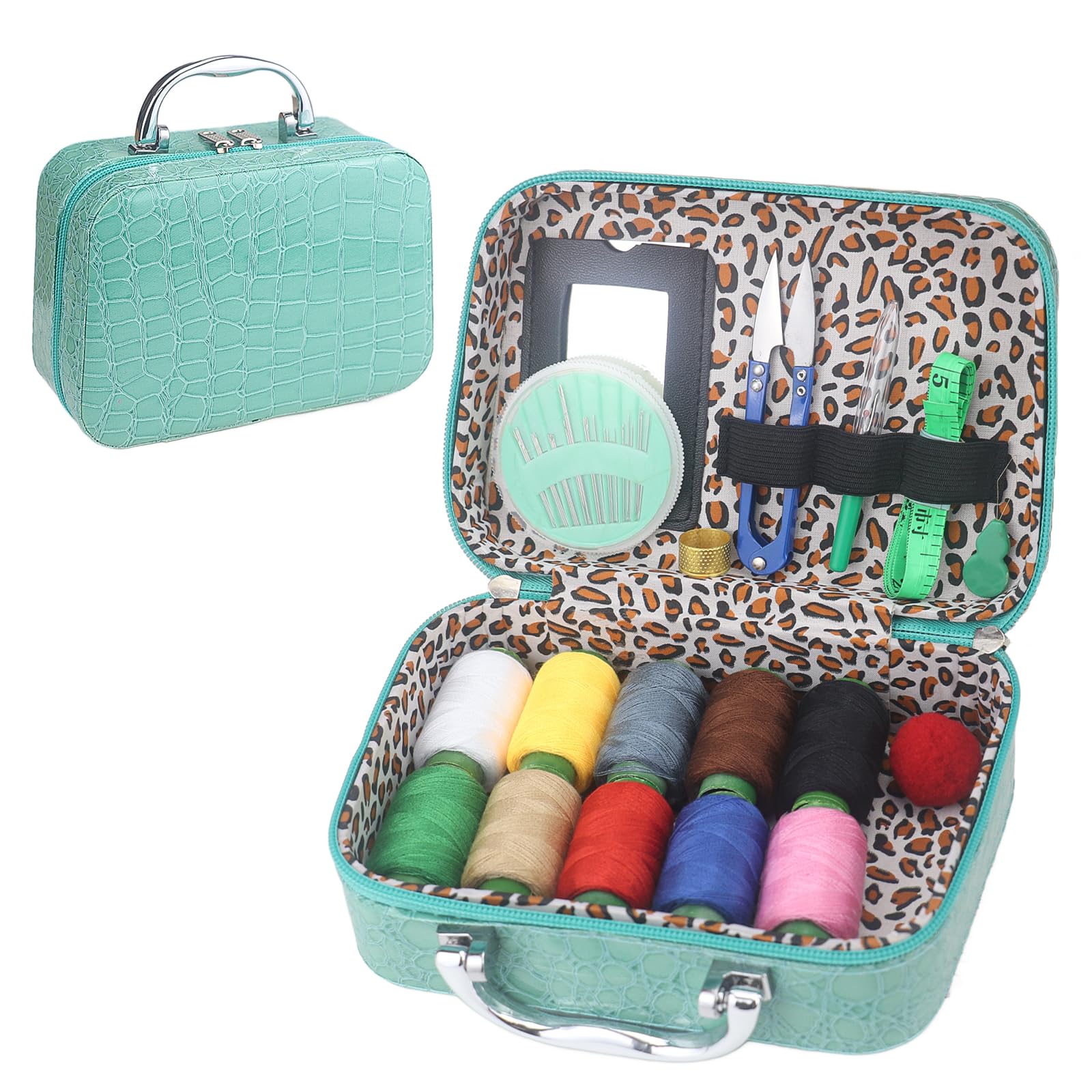 40Pcs Steel Needles for Hand Sewing, Big Eye Steel Sewing Needles Kit with Case, Portable DIY Craft Kits for Adults, Beginner, Emergency,Home,Travel (Turquoise)