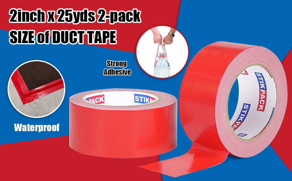 Image of 2 Rolls Red Duct Tape, Heavy Duty Strong Industrial Colored Duct Tape 9mil x 2inch x 25yds Flexible, No Residue, Waterproof and Tear by Hand, Multi-Use for Indoor & Outdoor Repairs