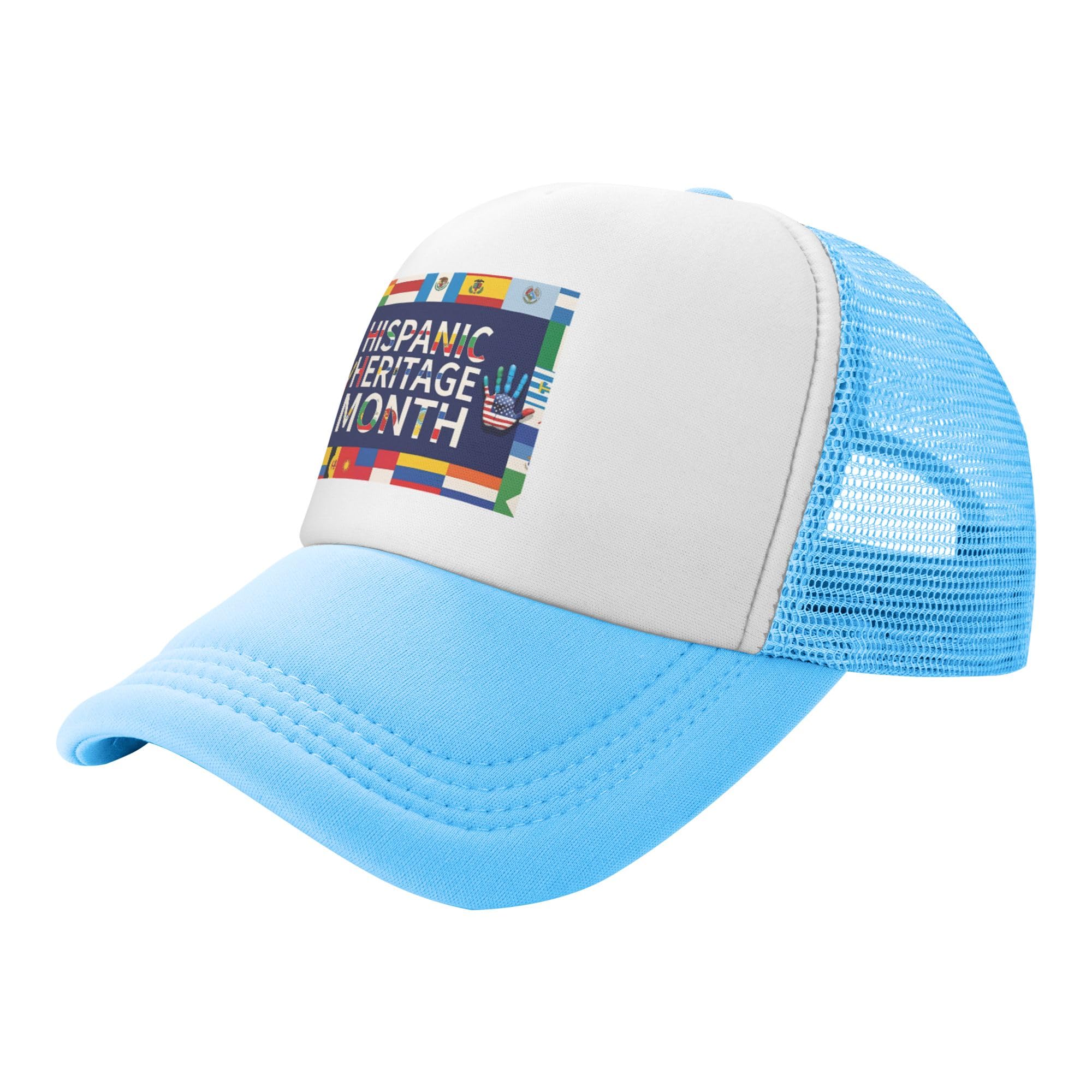Vetrova Hispanic Heritage Month Trucker Hat Celebrate Hispanic Heritage Baseball Cap Mesh Back Adjustable Hats for Kids - Sky Blue