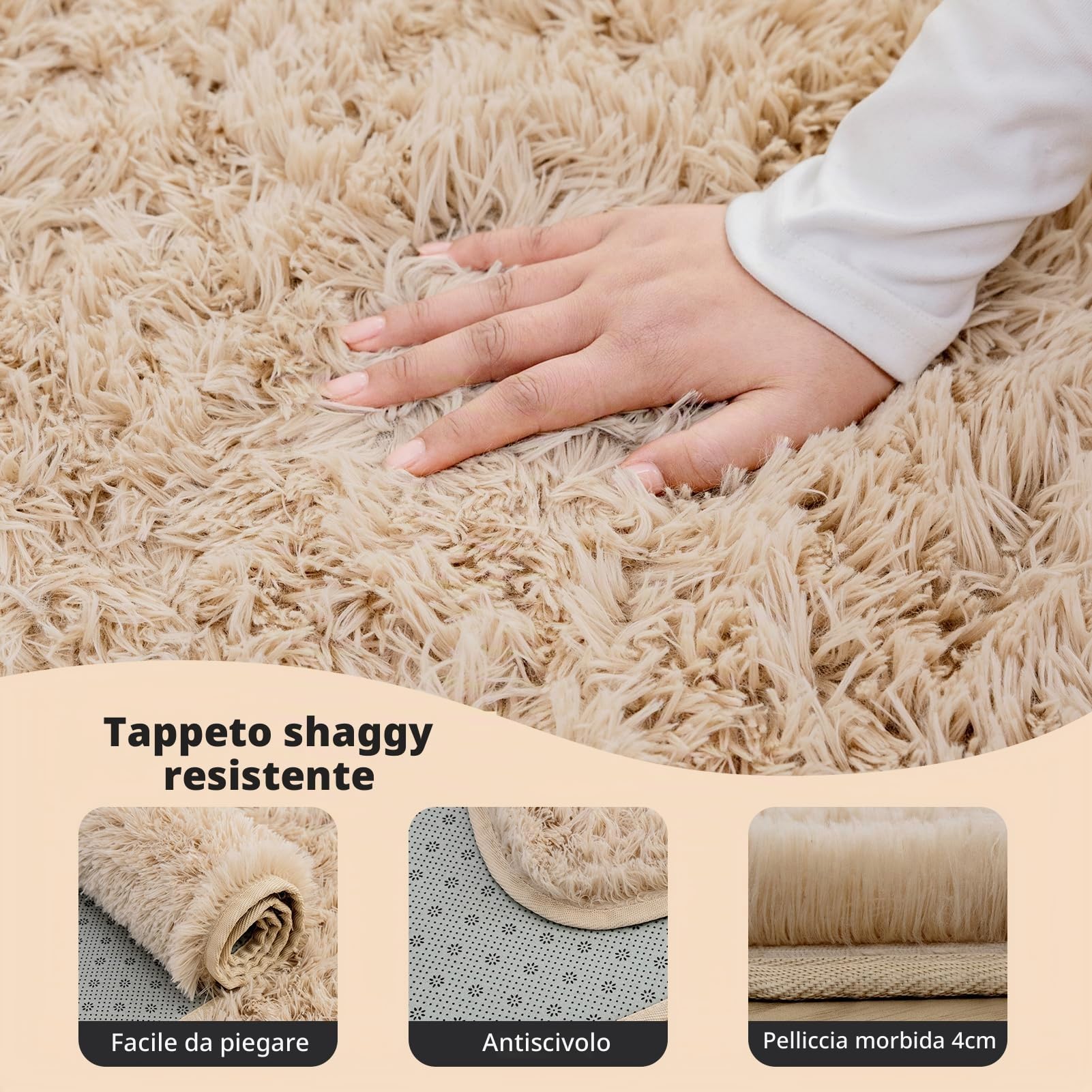 OMERAI Tappeto Soggiorno Morbido Tappeti Camera Soggiorno Pelosi Camera da Letto Morbido Tappeti Soffici in Velluto per, Adatto per Tappeto per Soggiorno Beige 150x240cm