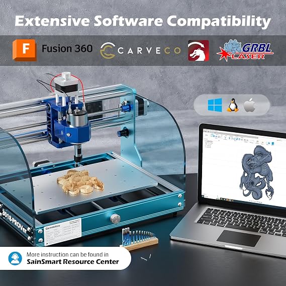 Genmitsu 3018-PROVer V2 CNC Mill for Beginners, Benchtop CNC Mill with Limit Switch and Emergency Stop, Upgraded Z Axis Aluminum Spoilboard, Working Area 284 x 180 x 40 mm 11.2 x 7.1 x 1.6 inches