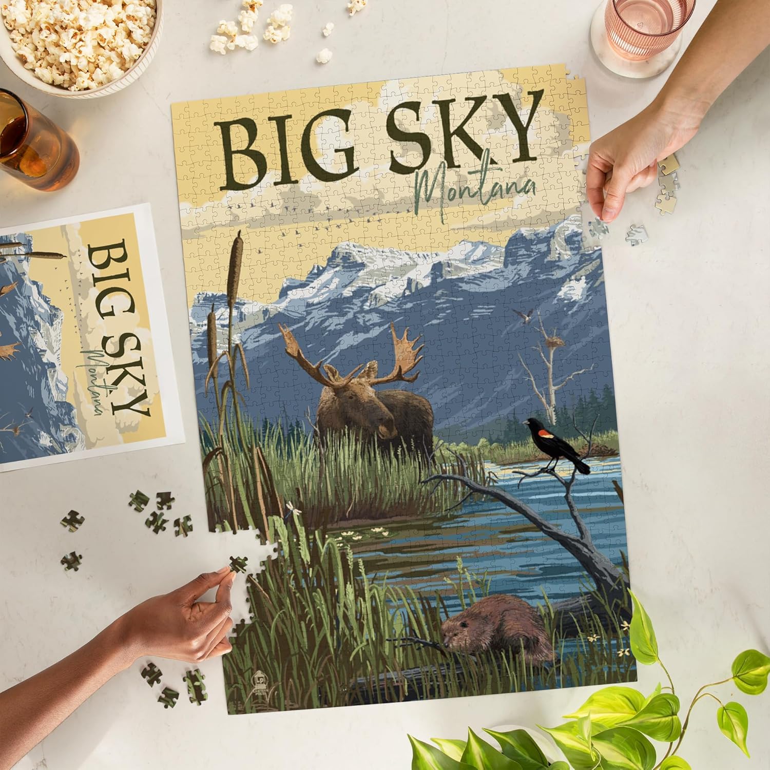 Montana, Moose, Mountain and Marsh Scene (1000 Piece Puzzle, Challenging Jigsaw Puzzle for Adults, Made in USA)