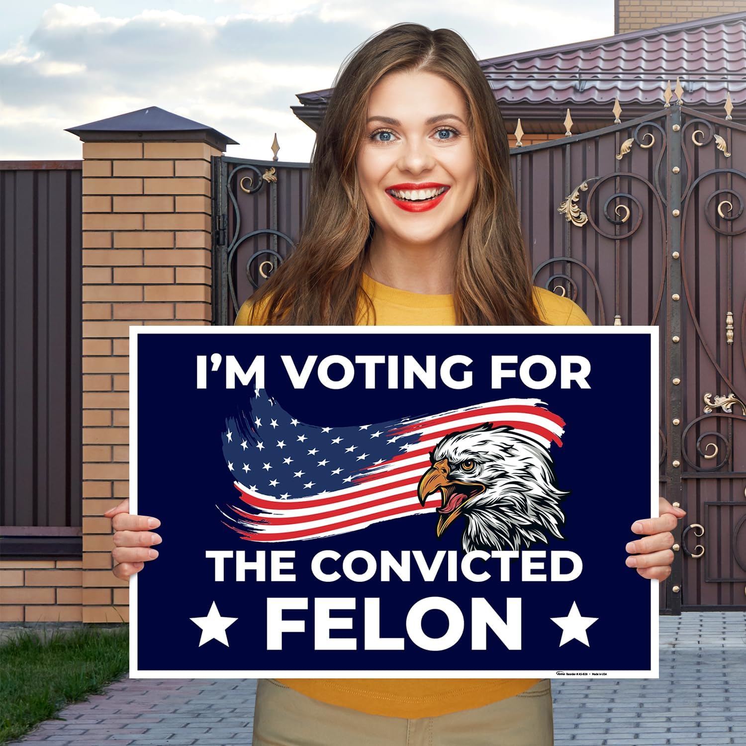 Armo Trump Vance 2024 Yard Sign I'm Voting For The Convicted Felon Sign, 12x18 Inhes (3 Pack) Corrugated Plastic Double Sided with Metal H Stake Waterproof, Outdoor Lawn Signage, Made in USA