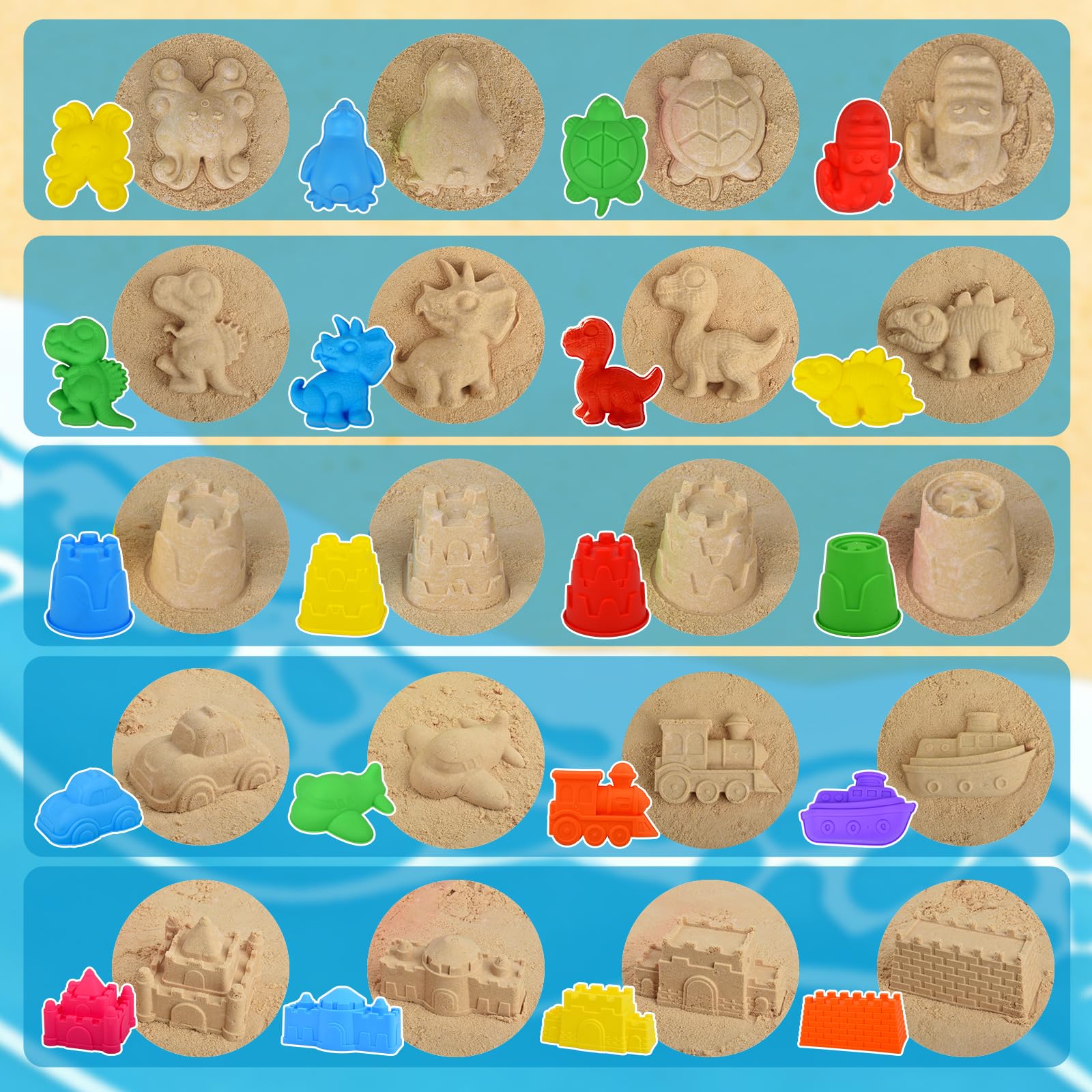 Beach Toys, Sandbox Toys 28Pcs Kids Sand Play Set, Giant Castle, Dinosaur Molds with Collapsible Buckets, Shovels & Rakes, Soft Plastic Summer Outdoor Travel Toys for Toddlers Boys Girls - 4
