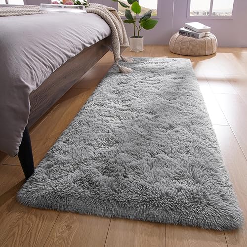 Miniatura 1 de YJ.GWL Alfombras de pasillo esponjosas para dormitorio, sala de estar, alfombra de pelo suave de 2 x 4 pies, alfombra de felpa gris antideslizante
