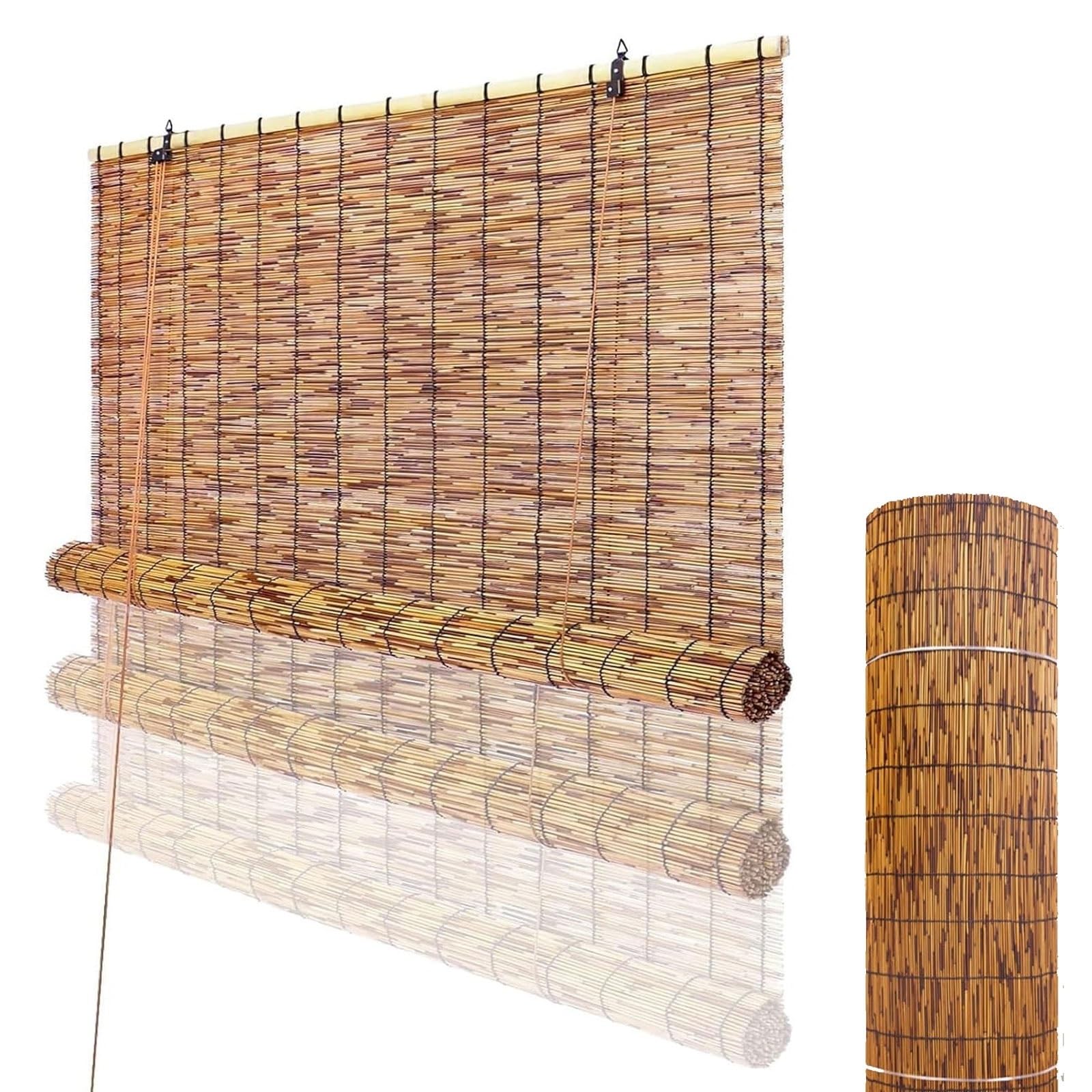 Bamboo Blinds for Indoor Windows Cordless Reed Roller Shades Natural Protective Curtains Privacy Protection for Outdoor Patio Porch Easy to Install(200cmx150cm)