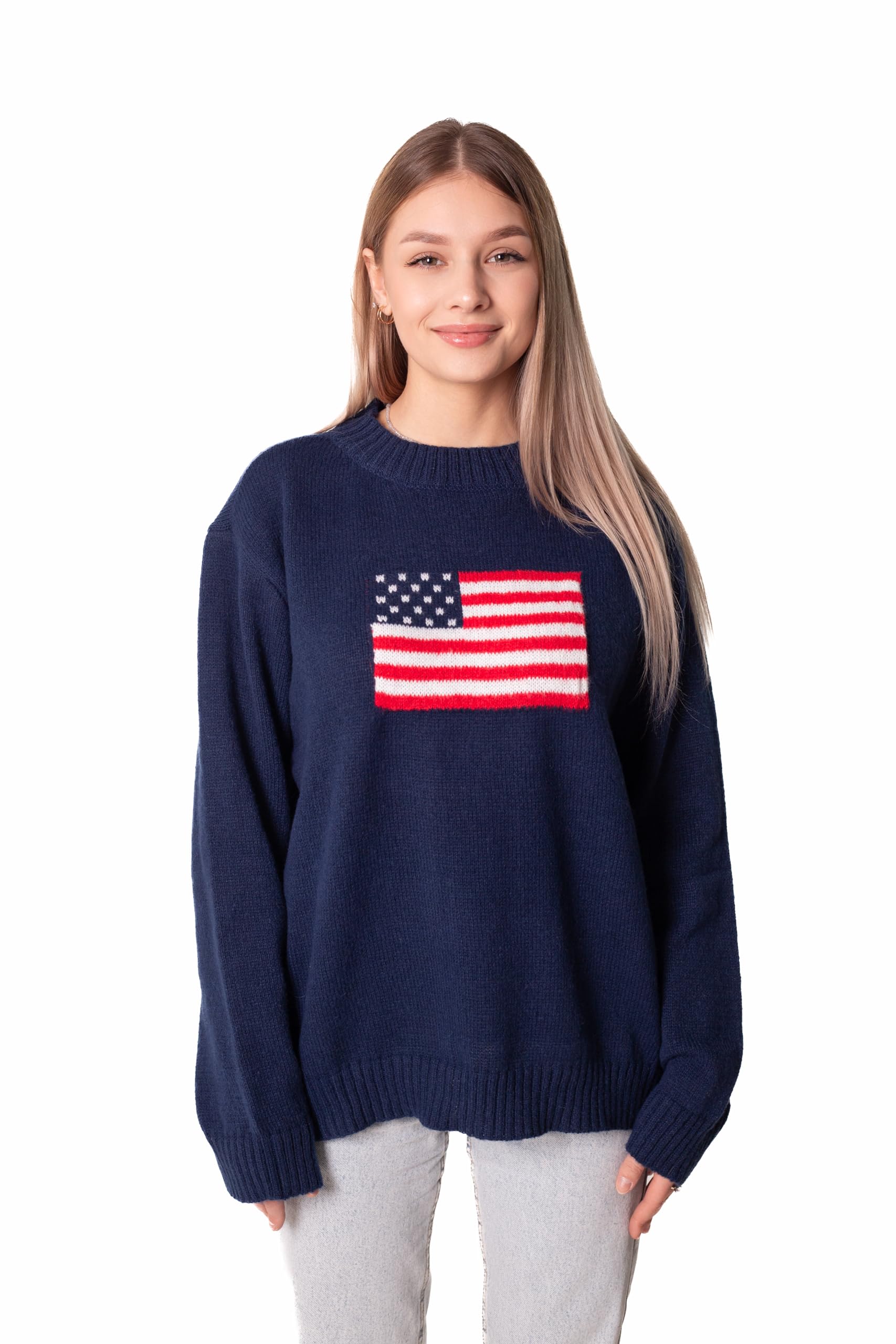 Madore Blue Soft Oversized American Flag Sweater Women 4th of July 2024 USA Outfits Plus Fourth