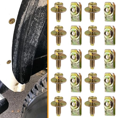 Miniatura 7 de 20 pernos de cuerpo M6-0.039 x 0.787 in de largo, hexagonal de 0.394 pulgadas, arandela de 0.67 pulgadas, 20 clips de tuercas en U para el motor