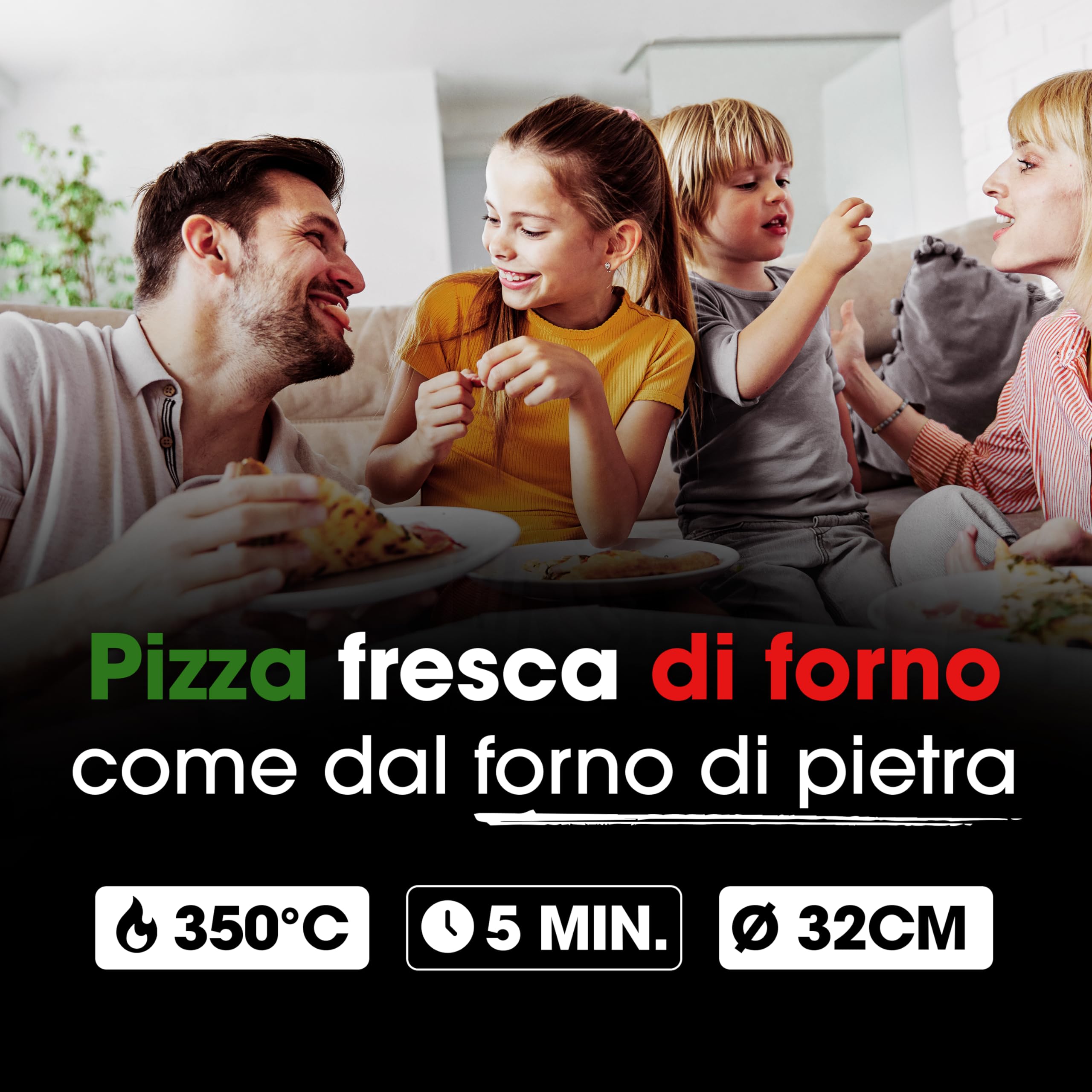 Forno per pizza Clatronic® | Pizzarette 350°C per pizza italiana su pietra a casa | anche per pizze surgelate | pizza in meno di 5 minuti | inclusa pietra per pizza Ø32cm e accessori | PM 3787