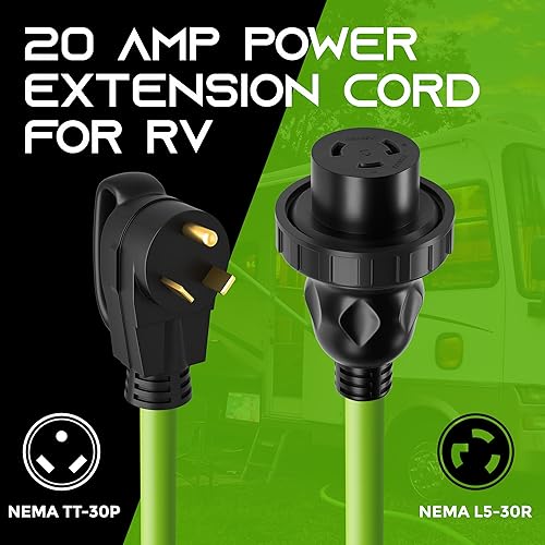 Miniatura 2 de GearIT Cable de extensión de alimentación RV de 20 amperios (75 pies), 3 clavijas, NEMA TT-30P a L5-30R, adaptador de bloqueo giratorio, 125 voltios