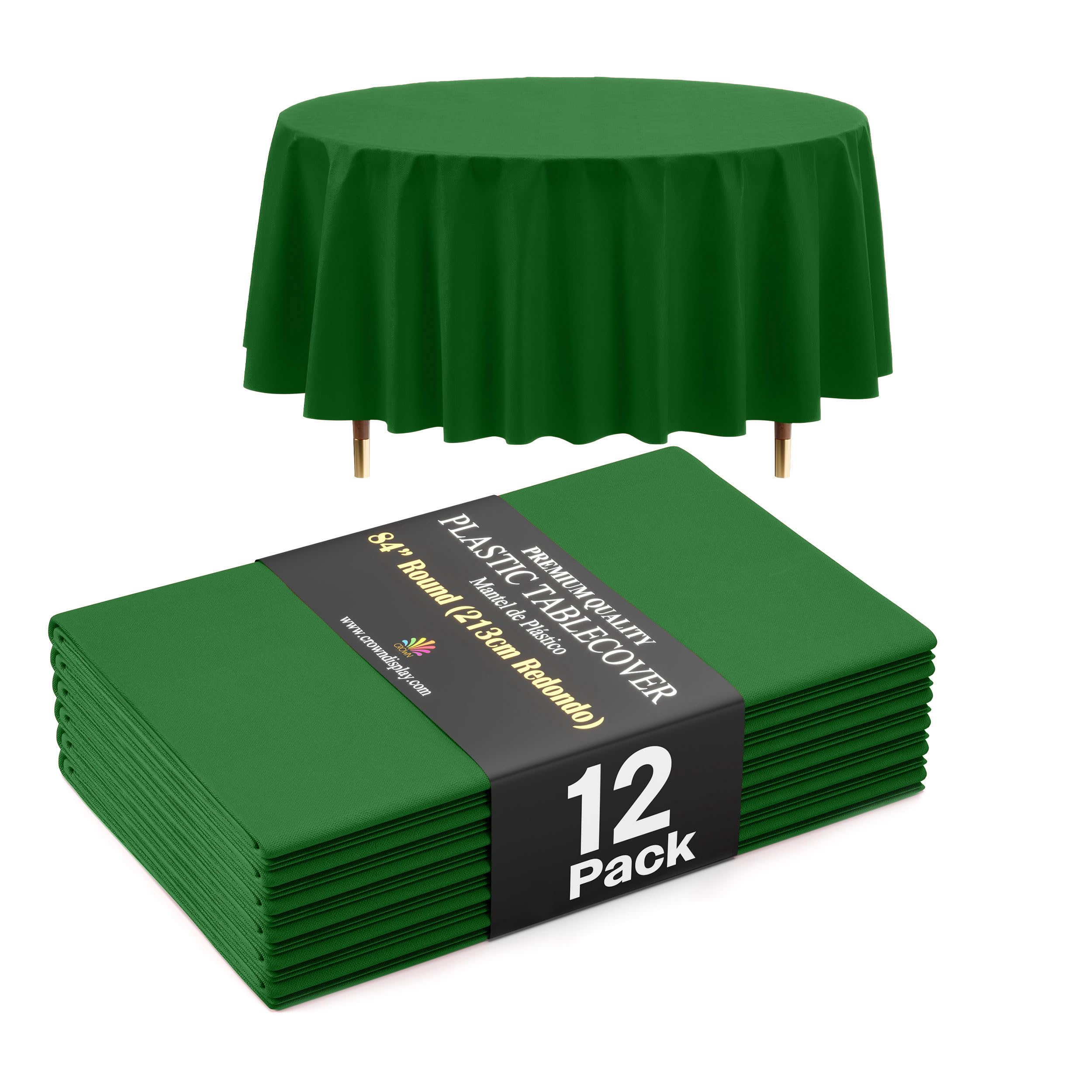 Exquisite 66% Thicker Premium Emerald Green Round Tablecloth 0.5 Mil 12 Pack Plastic Table Cloth 84 Inch Round Plastic Tablecloth Won't Tear Easily Like Cheap Thin Brands