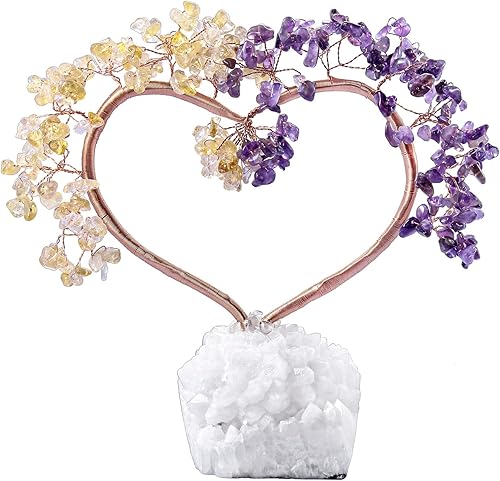 Rockcloud Árbol de dinero de cristal hecho a mano con forma de corazón con base de geoda de cuarzo de roca natural para boda, decoración de oficina