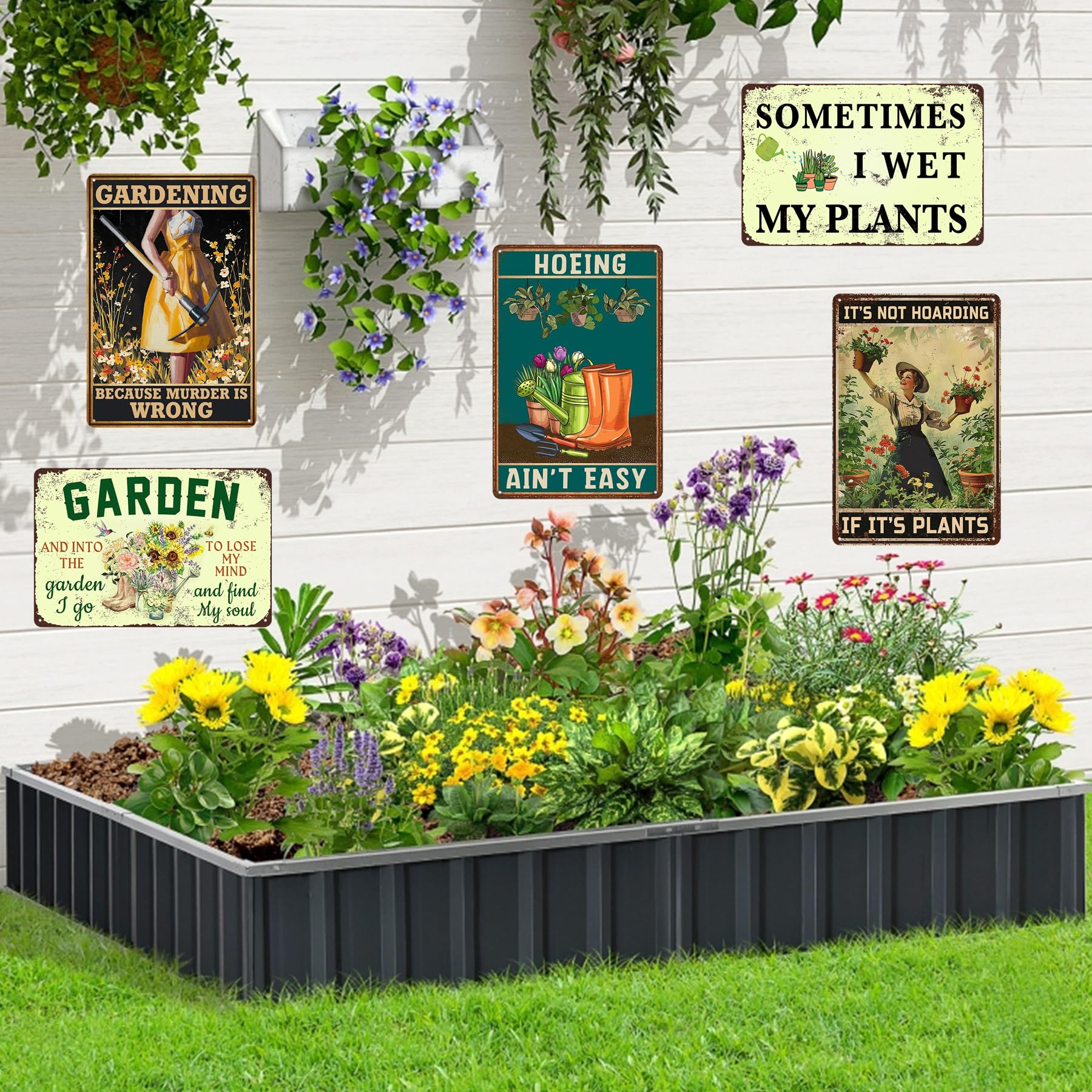 Carteles metálicos para jardín, 20 x 30 cm, placas rústicas para exteriores, juego de 5 (multicolor)