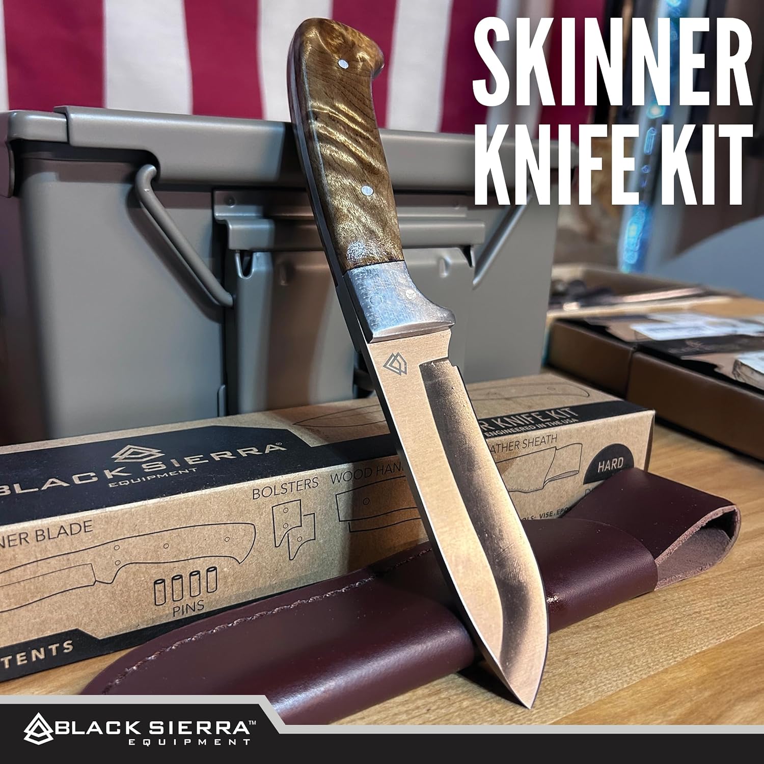 Black Sierra Equipment Skinner Knife Making Kit, Fixed Blade with Sheath, Cutlery for Hunting & Fishing, Build Your Own Knives for Sports & Outdoors