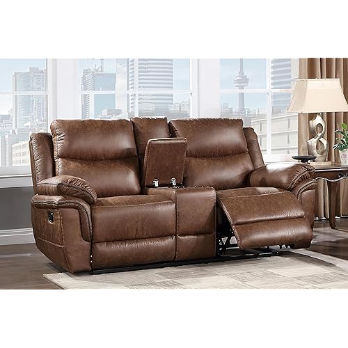 New Classic Furniture Ryland Polyester Manual Console Loveseat with Dual Recliner, Brown