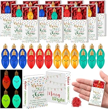 Wettarn 36 Set Christmas Appreciation Gifts for Coworker Light Bulbs Ornaments Bulk Colorful Resin Luminous Bulbs with Gift Box Inspirational Light Bulb Ornament for Employee Staff Team Holiday Gift