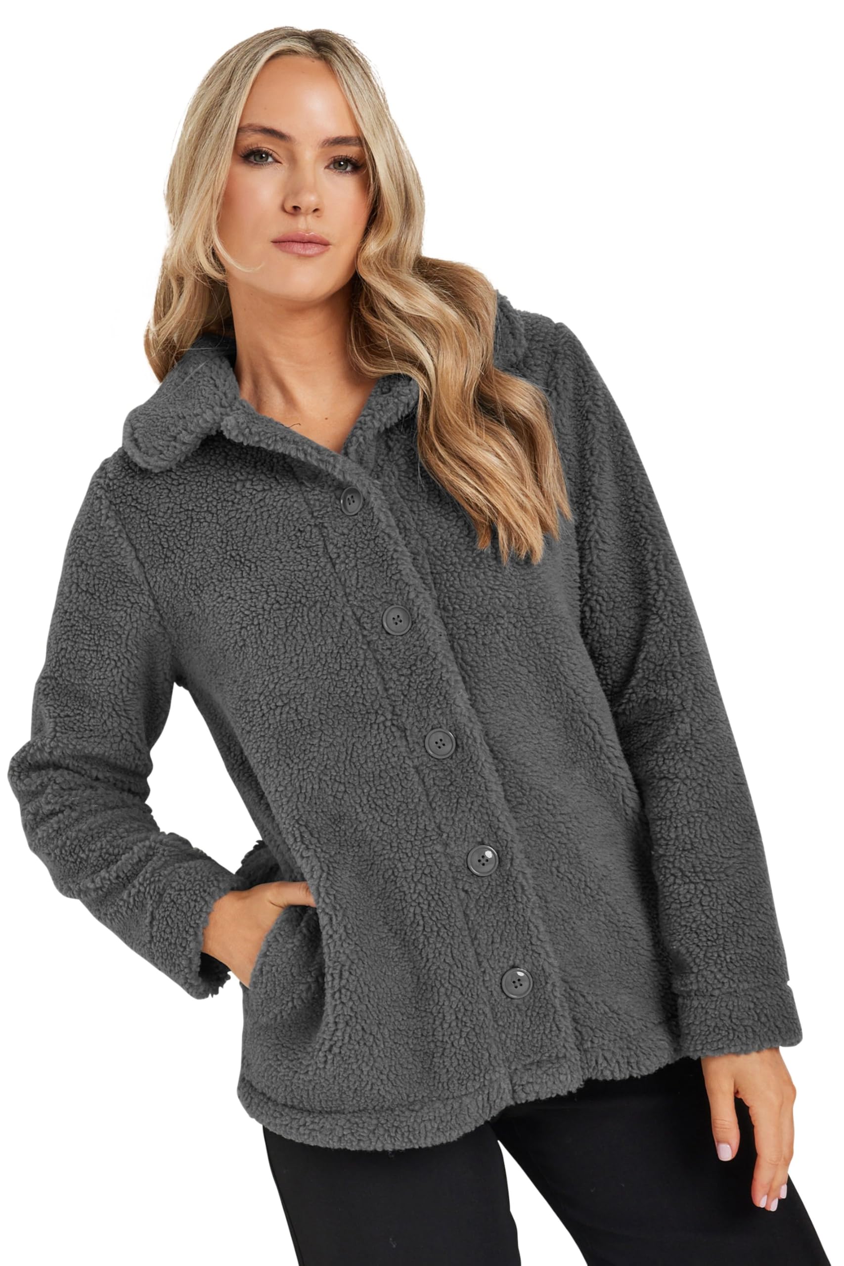Long Tall Sally - Lts Tall Grey Teddy Fleece Jacket - Women's