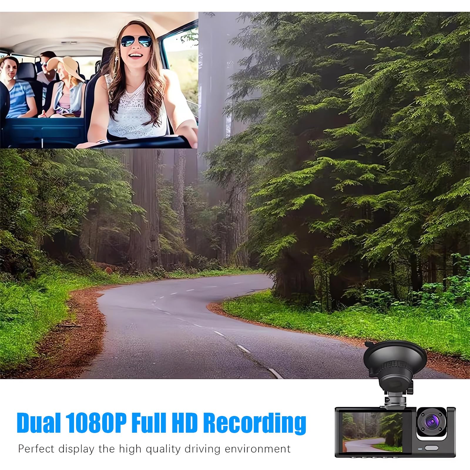 Dashcam Voiture Avant Arrière, HDR Vision Nocturne, capteur G+Carte 32Go