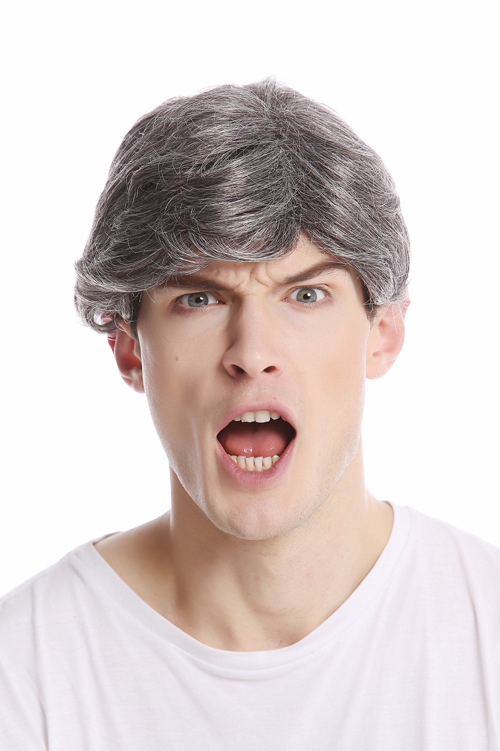 WIG ME UP - GFW355A-44 Men Gents Wig short casual youthful modern look dark grey gray, Dark brown-gray mix (44), Length: approx. 20 cm