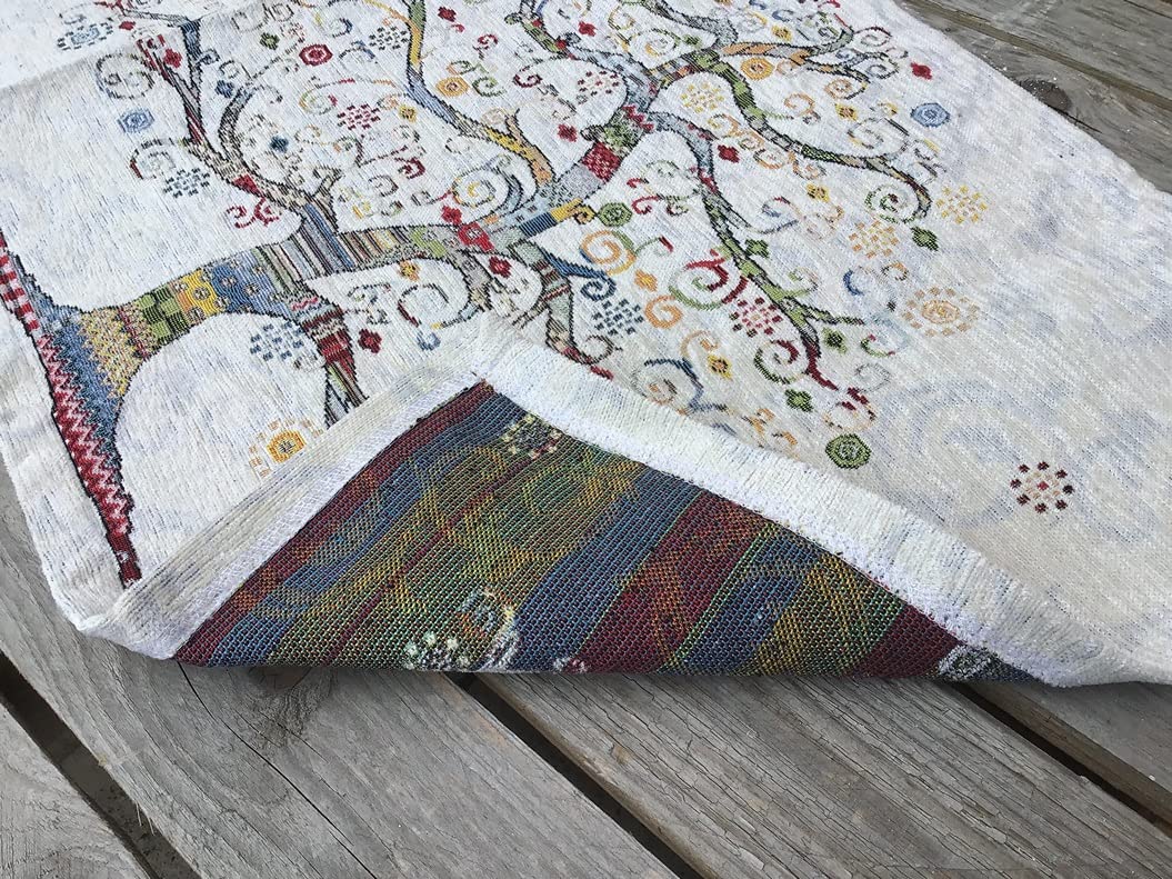 CATTANI TESSUTI Chemin de Table Tissu Jacquard Chenille carré 90 x 90 cm Rectangulaire 40 x 130 cm Art.Arbre de Vie (Rectangulaire 40 x 130 cm)