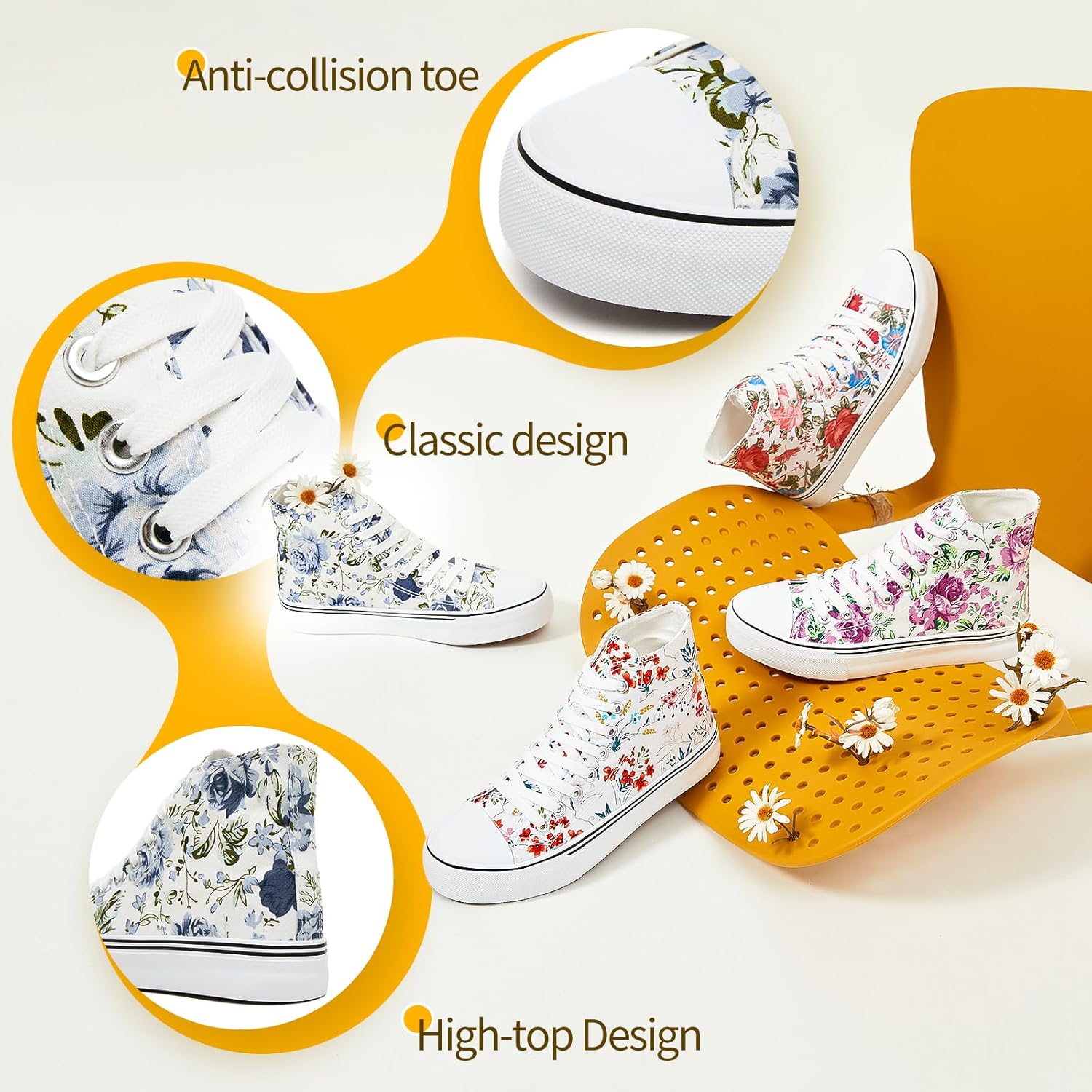 yageyan Womens High Top Canvas Sneakers Fashion Lace up White Shoes for Women Casual Classic - Image 4