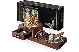 Cigar Ashtrays for Men: Whiskey Glass Tray and Cigar Cutter Gift Set