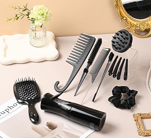 Miniatura 5 de 12 piezas de juego de cepillos para peinar con desenredante, para provocar, cola de rata, cepillos de borde y cepillos para cabello de bebé - cerdas