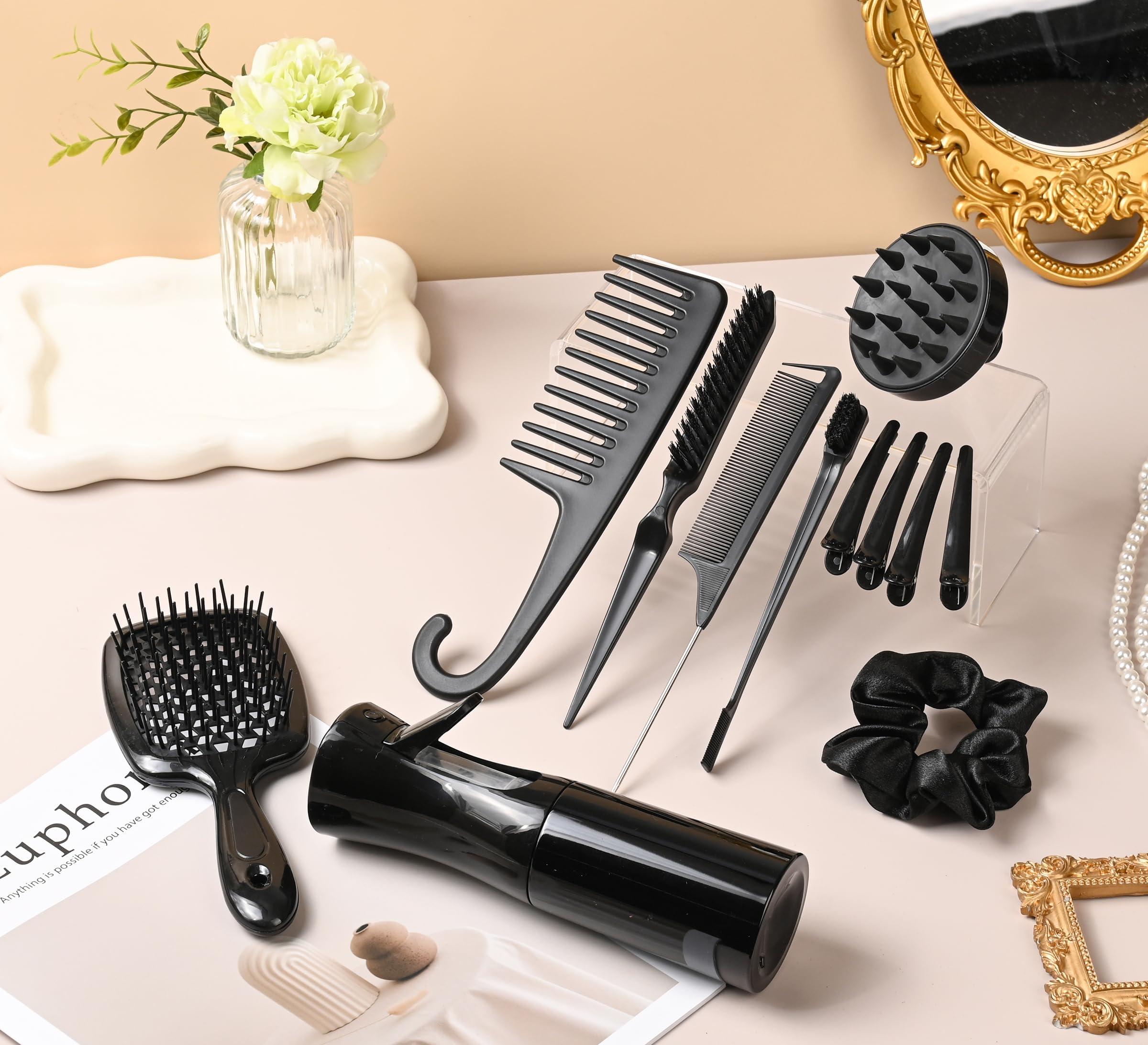 Juego de 12 cepillos para el cabello, juego de peines para peinar el cabello, juego de cepillos para el cabello con cepillo desenredante, cepillo de pelo de cola de rata, cepillo de borde de peine de