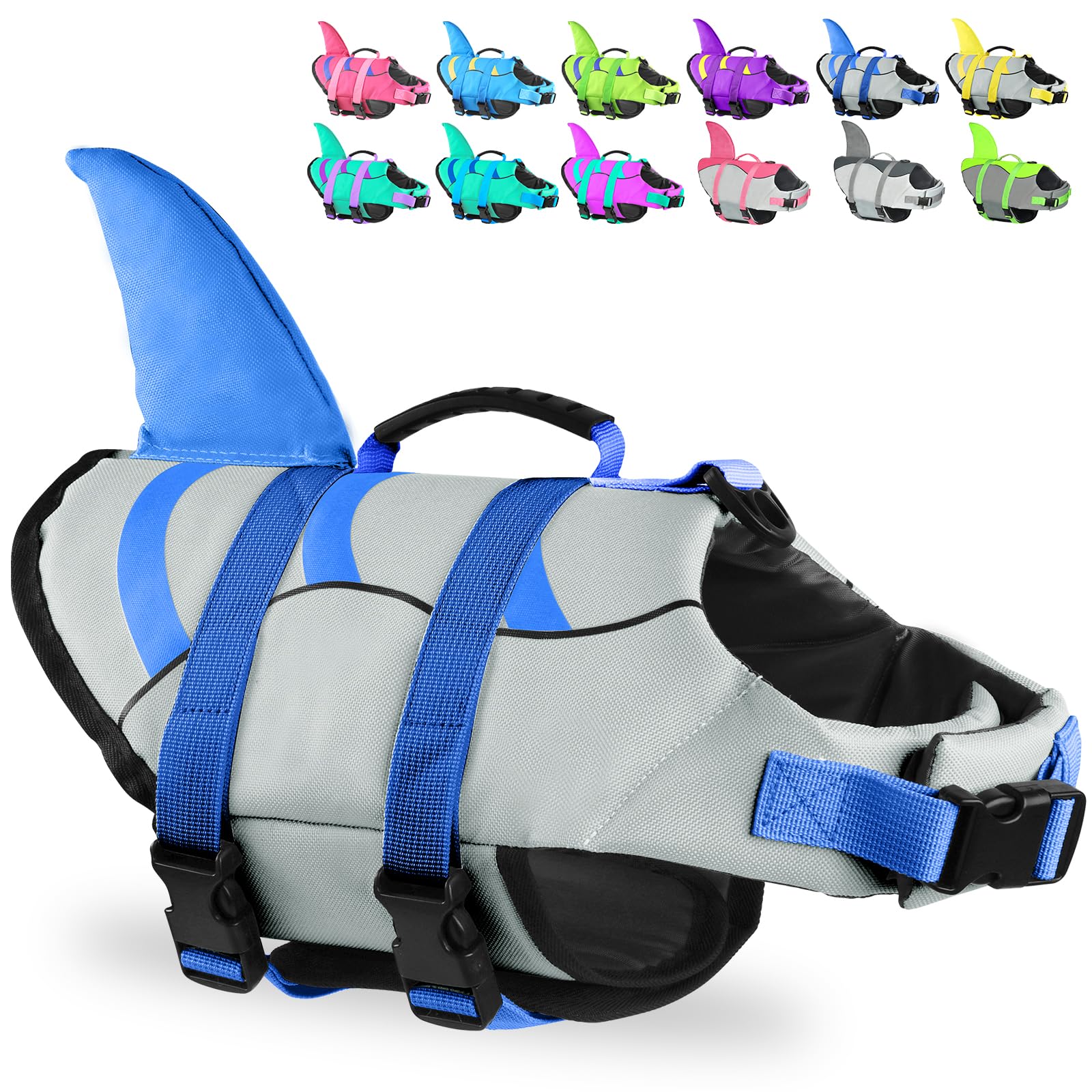 Fragralley Dog Life Jacket Shark, Dog Life Vest Adjustable Ripstop, Dog Swimming Safety Vest with Superior Buoyancy & Rescue Handle for Small Medium Large Dogs, Swim, Pool, Beach, Boating — image 1