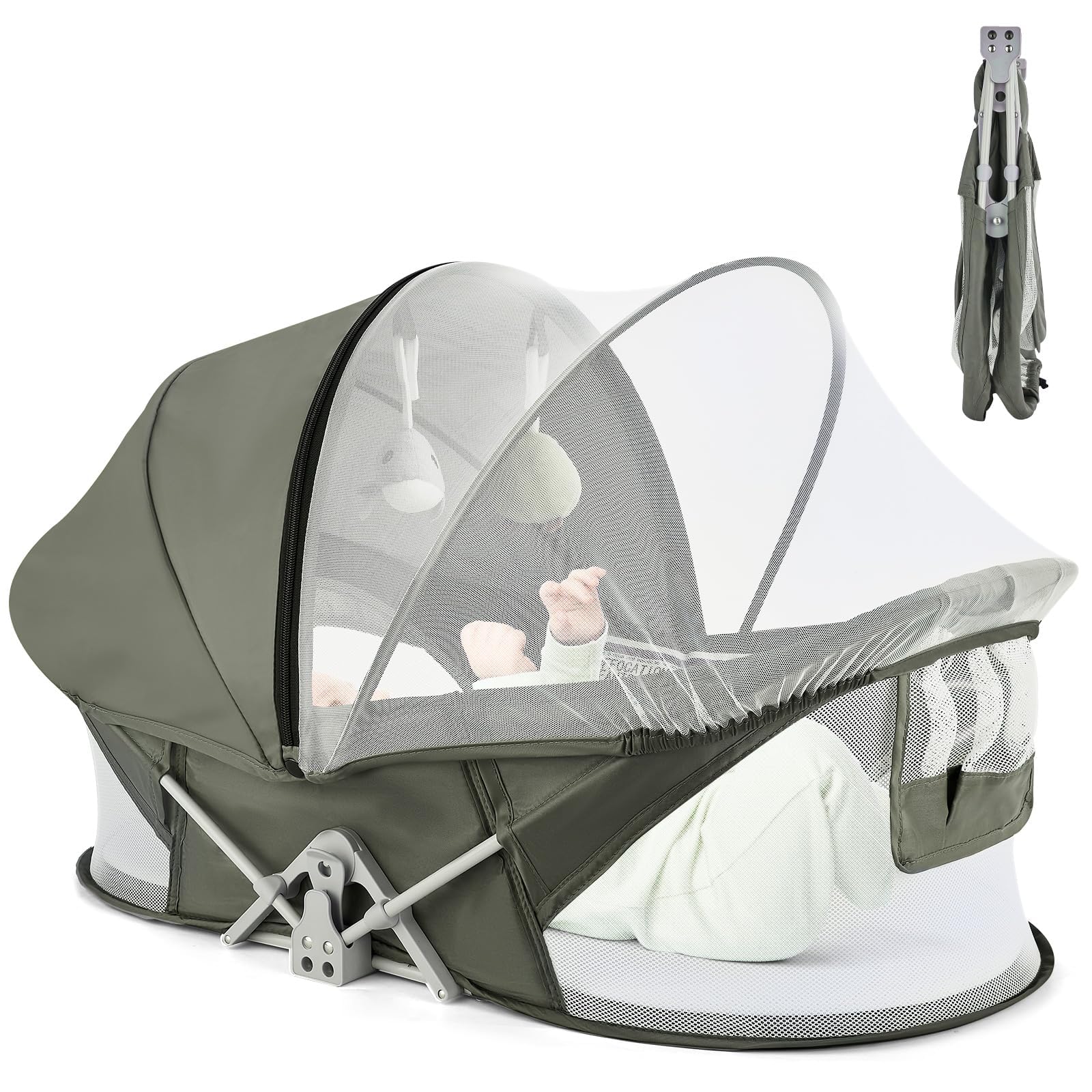 ISELECTOR Bedside Bassinet for Baby, Portable Baby Bassinet Travel Bed with Mosquito Net & Sunshade, Lightweight Foldable Baby Crib with Easy-Clean