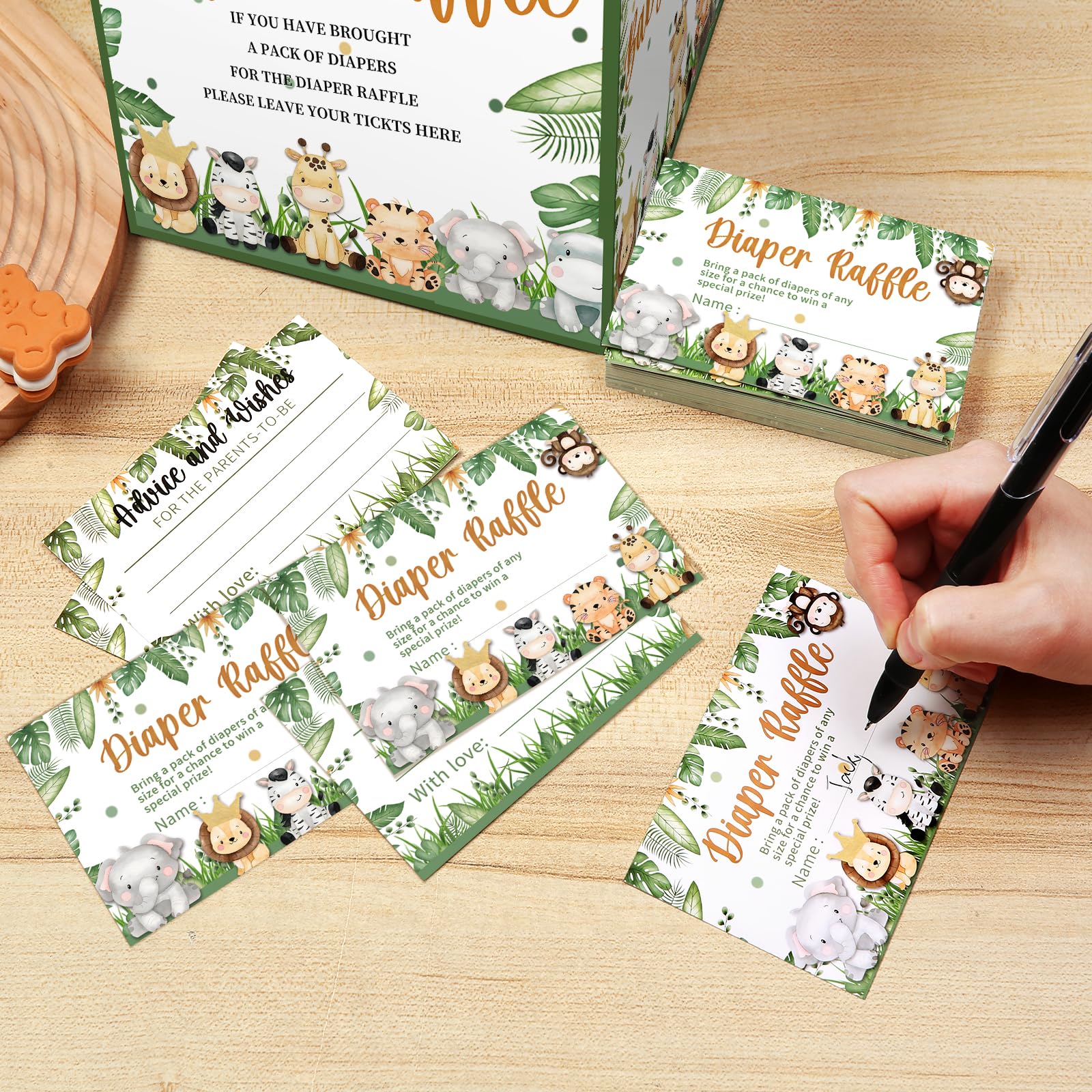 Woodland Baby Shower Game Diaper Raffle Standing Sign With 50 Cards ...