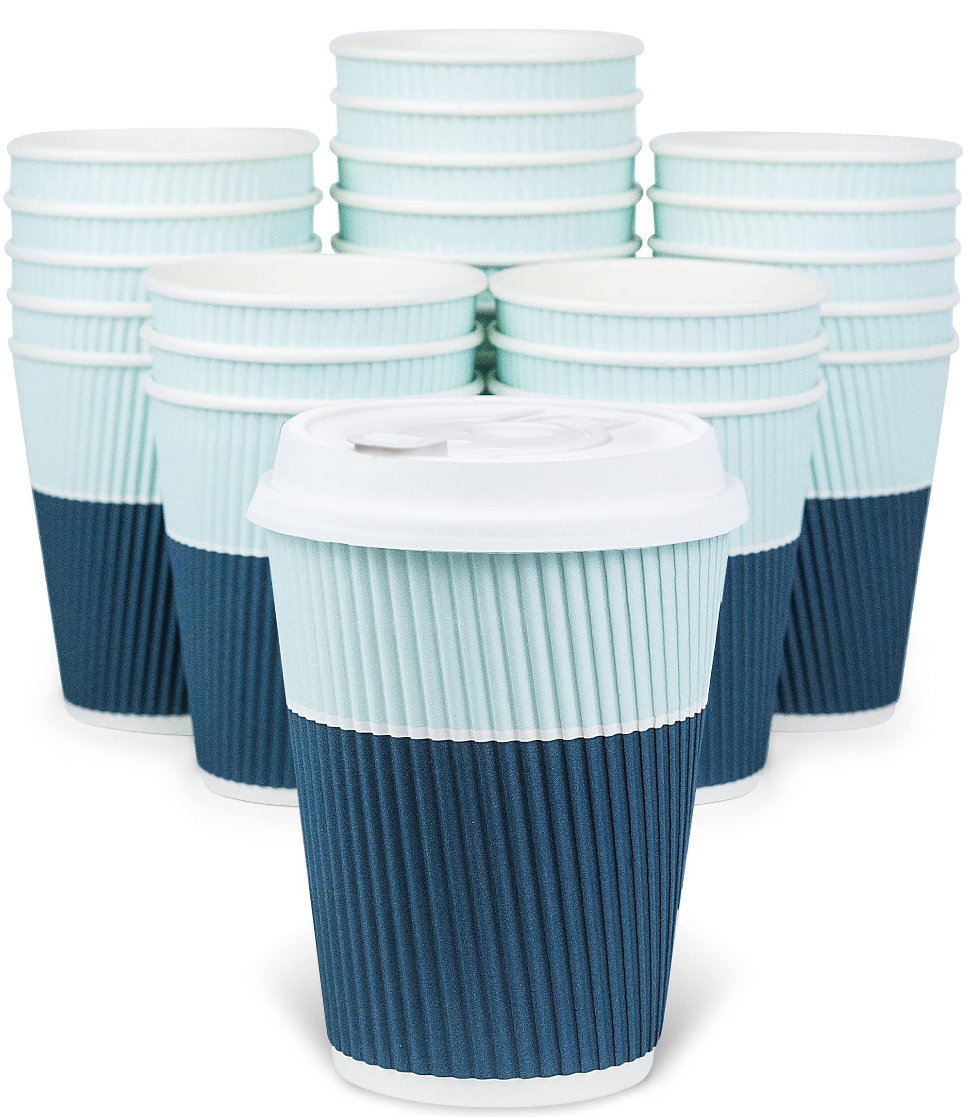 Glowcoast Disposable Coffee Cups With Lids - 12 oz Ripple Cups